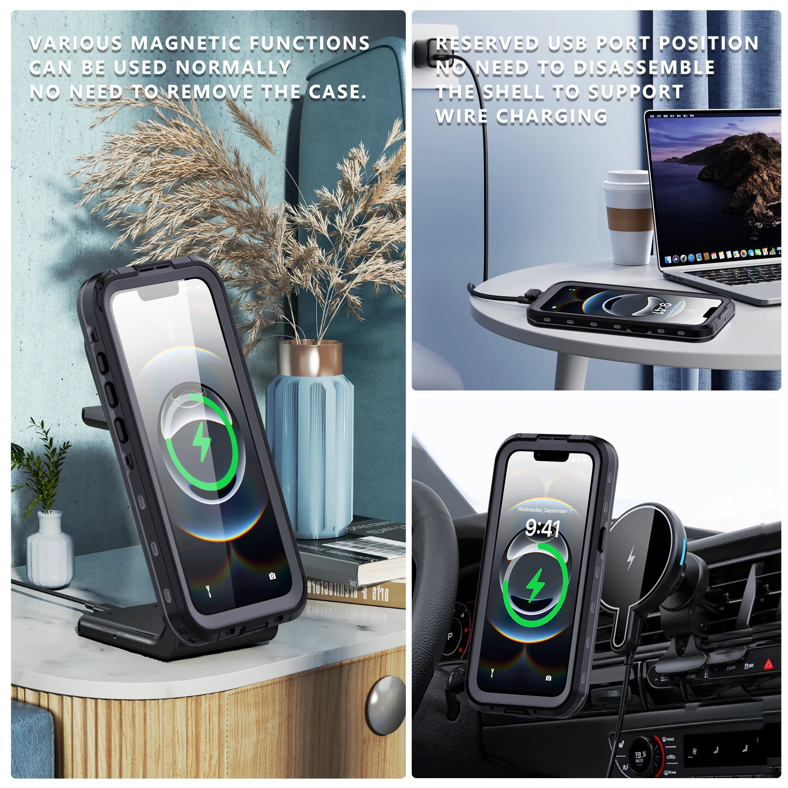 IP68 Waterproof Magnetic Case - Shockproof Secure Transparent Protection Cover