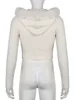 IAMSURE Sweet Furry Trim Hooded Knitted Cropped Cardigans Slim Zipper Long Sleeve Sweaters Women 2023 Autumn Winter Fashion Lady 6