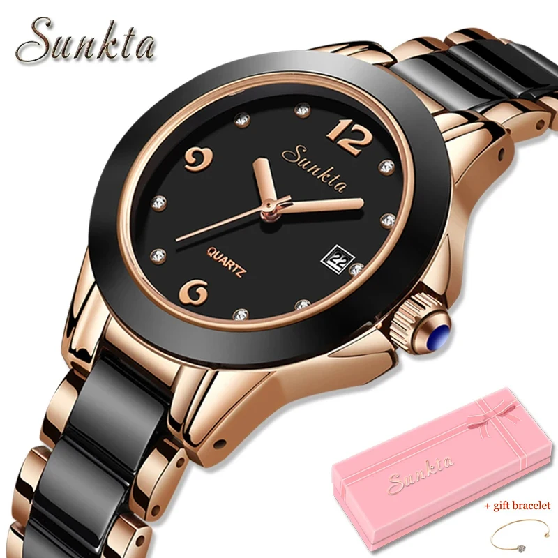 Elegant Women's Ceramic Bracelet Watch - Waterproof Ladies' Timepiece with Gift Box