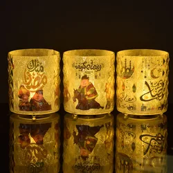 EID Mubarak Night Lights Ramadan Decoration 2023 Candle Cup Led Lights Ornament For Home Muslim Festival Party Eid Al-Fitr Gifts