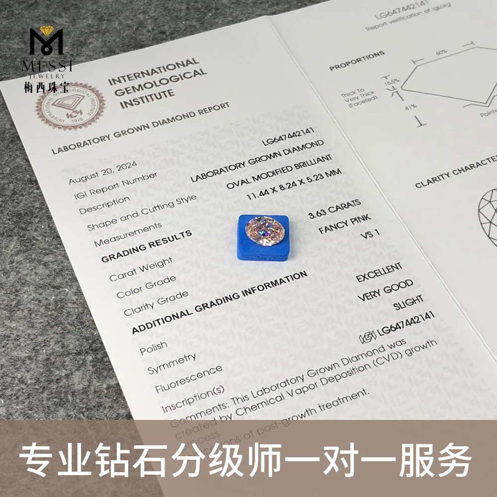 mexibaoshi ellipsoid pink Lab-grown Diamond IGI certification Colored diamond Laboratory man-made Egg shape Cultivate diamond