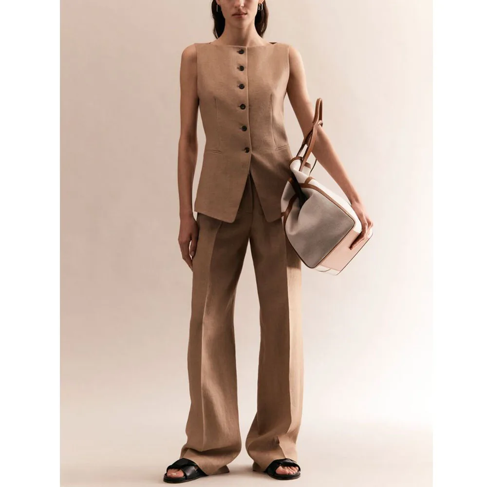 Summer New Style Line Vest Pants Two-piece Set Simple Casual Vest Suit Sleeveless Vests for Women Woman Clothing Women's Female
