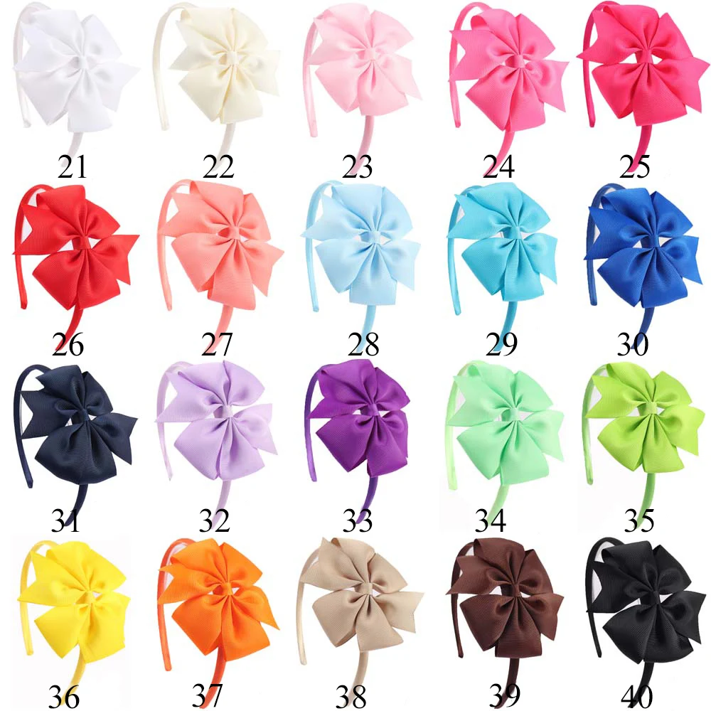 Oaoleer Hair Accessories 4'' Bow Hairband for Girls Handmade Solid Ribbon Headbands with Satin Hoops Kids' Daily Life Headwear