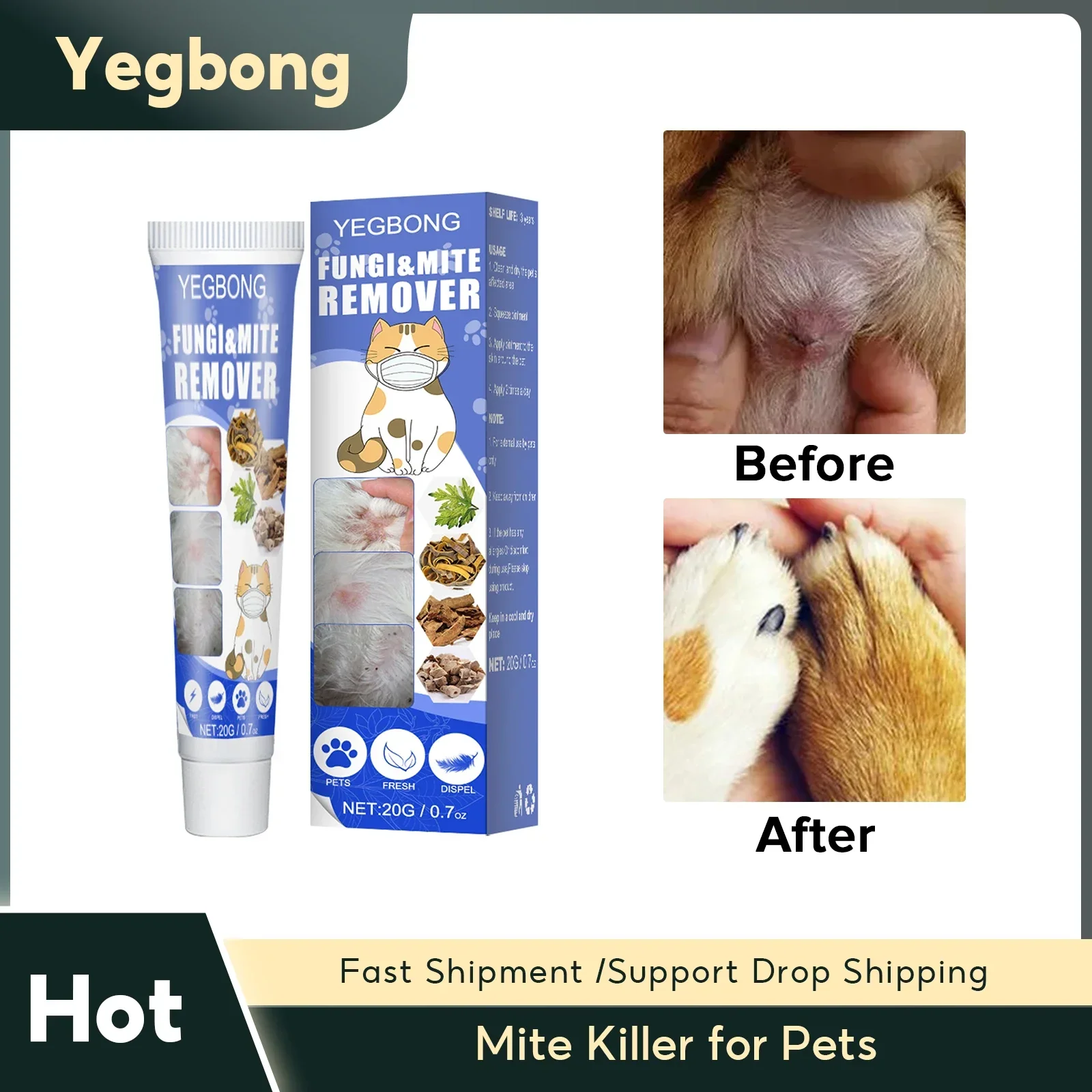 

Mite Killer for Pets Anti Itching Dog Cat Mite Clean Repairing Cream Dermatitis Sterilizing Ointment Tick Treatment Pet Supplies