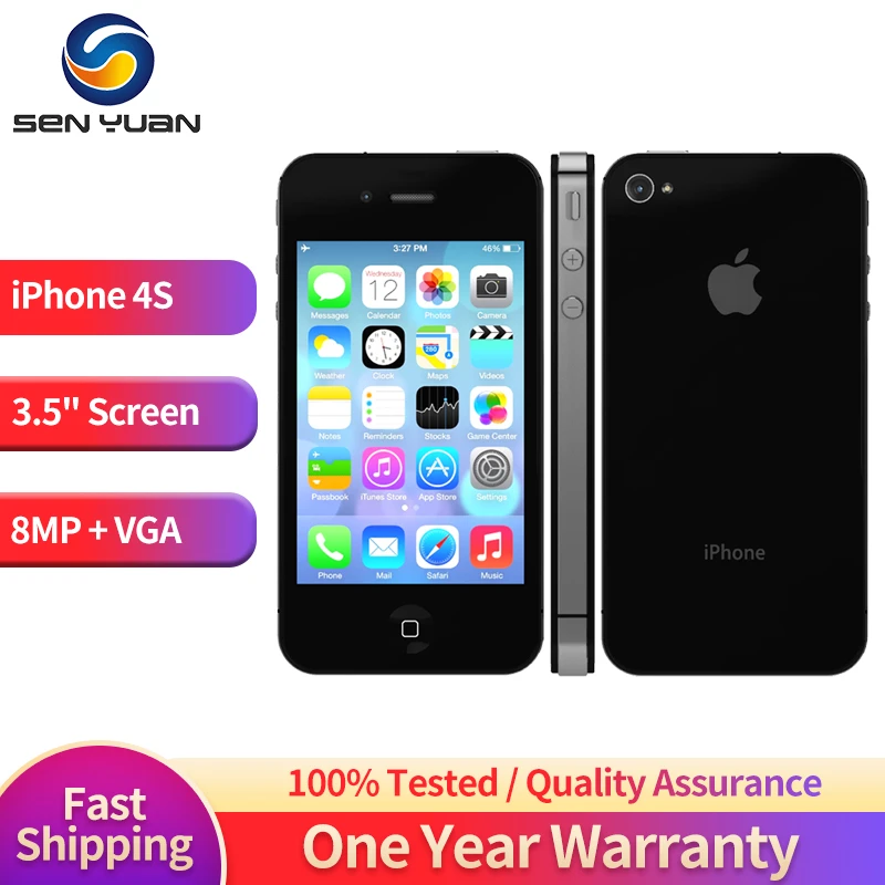 Original Apple IPhone 4S 3G CellPhone Unlocked Used 3.5'' Display A5 Dual Core 8MP WIFI GSM WCDMA GPS Touch Screen SmartPhone best apple cell phone for seniors