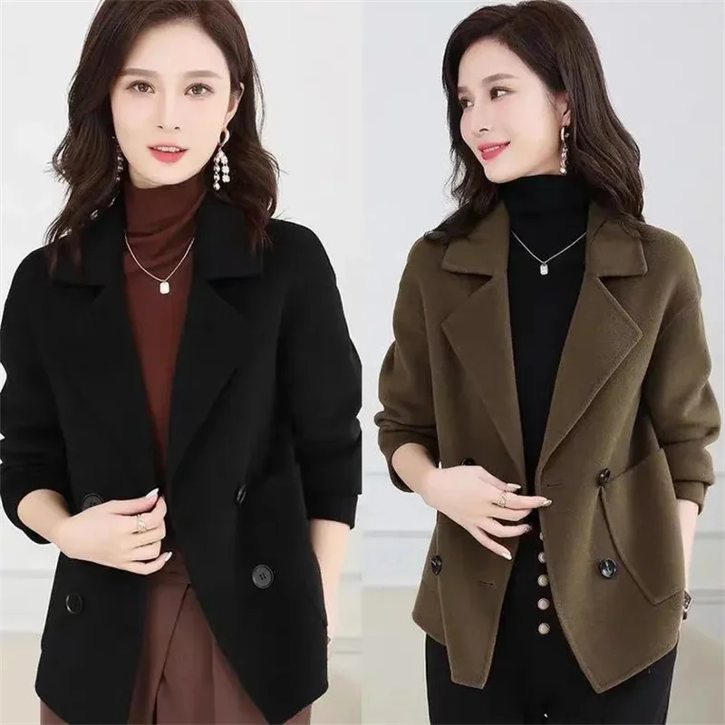 

Casual Woolen Women Coat Thickened 2022 Autumn Winter Loose Style New Woolen Coat Mother All-Match Western Style Small Short Top