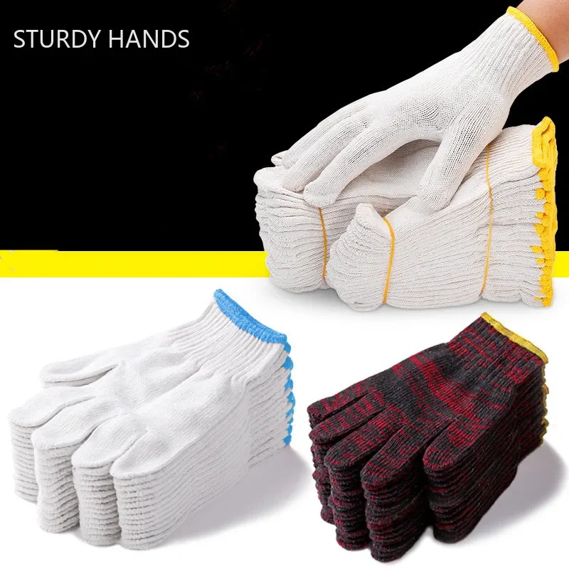 12Pairs/lot Home Cotton Gloves Non-slip Absorb Sweat Mechanic Work Gloves Coldproof Protection Gardening Glove Kitchen Supplies