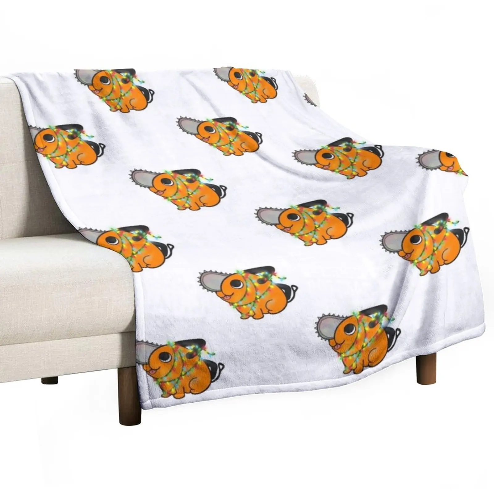 

Cute Pochita with christmaslights Throw Blanket Soft Plaid Camping blankets ands Blankets