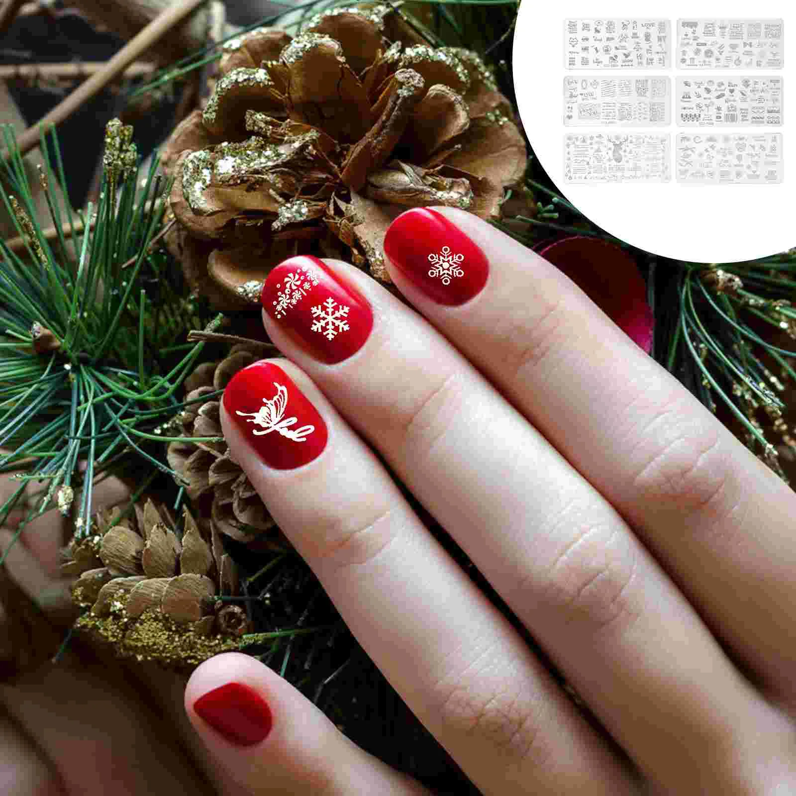 

6 Pcs Christmas Nail Plate Stamp Stainless Steel Plates DIY Stamping Template