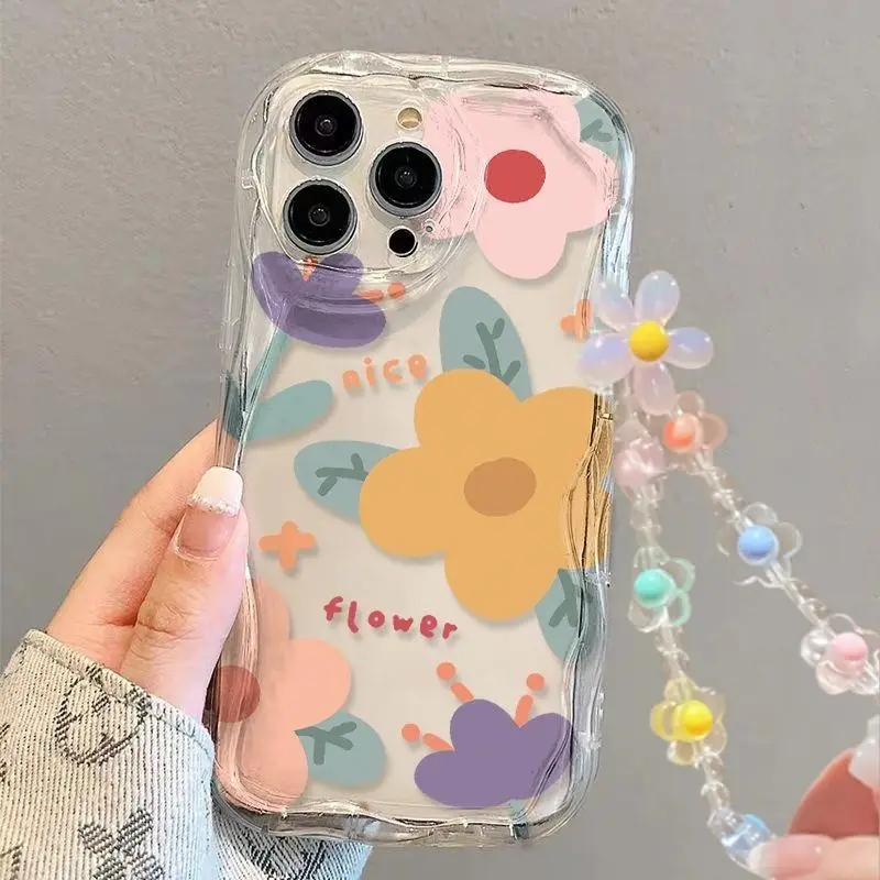Floral Print Soft Cover with Wrist Chain and Wavy Edge