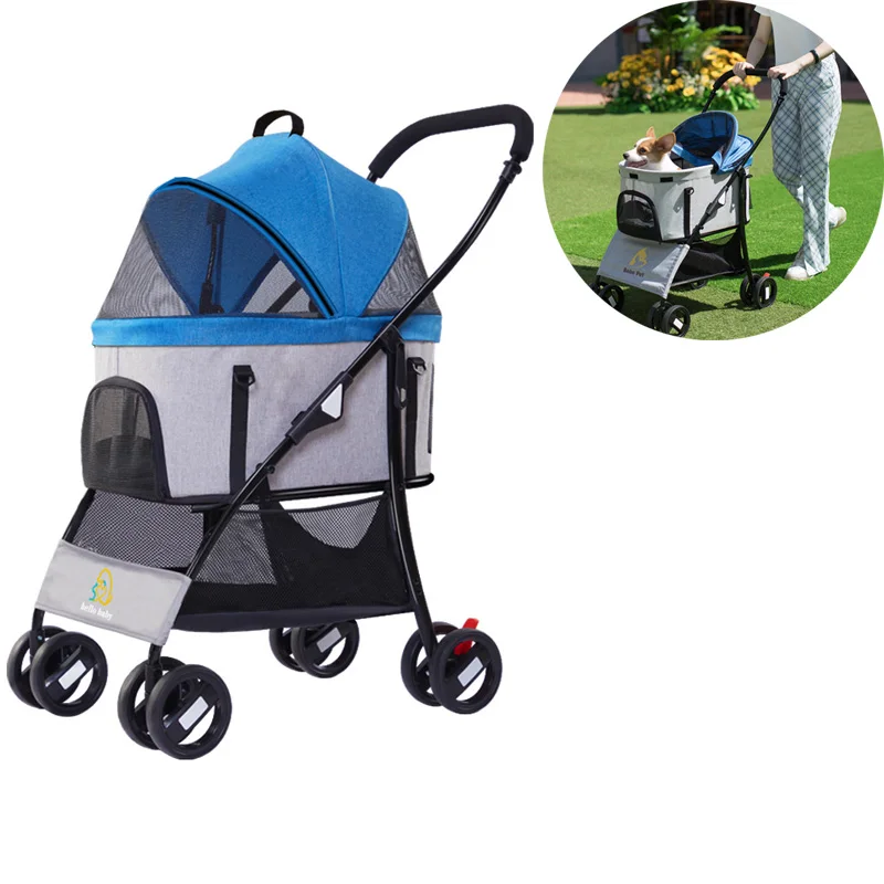 

Detachable Pet Stroller Lightweight Double-layer Full-cover Sunshade Dog Cart Outdoor Travel Carrying Bag Bearing Weight 15 KG