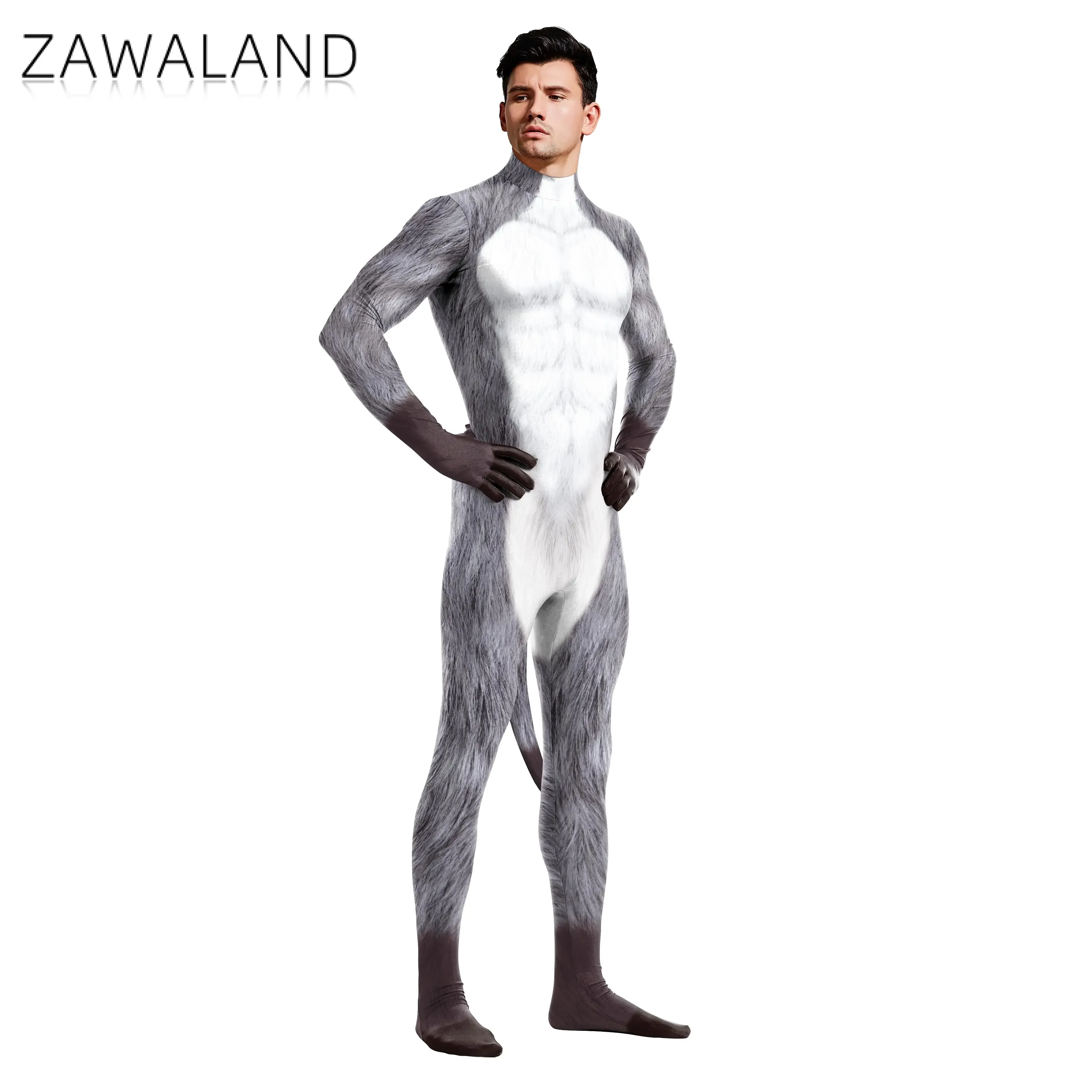 Zawaland Whole Cosplay Costumes Animal Full Cover Snow Wolf 3D Printed Fantasy Catsuit Adult Unisex Zentai Suit Bodysuit cosplay costume