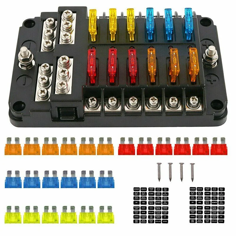 12V 24V 6 웨이 12 웨이 블레이드 퓨즈 박스 홀더, 자동차 보트 퓨즈 홀더 블록 전원 패널 보드 캠핑 RV 트럭 액세서리 세트