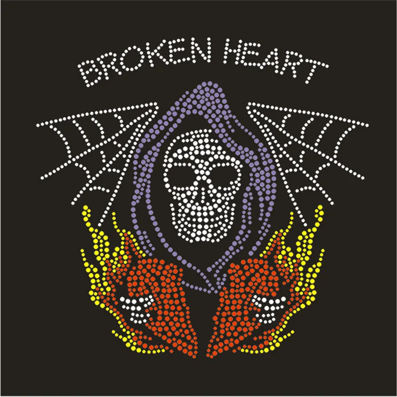 

Skull Patch Rhinestone Stickers For Clothes Custom Iron On Transfer Crystal Decoration Garment Bling Accessories For Craft