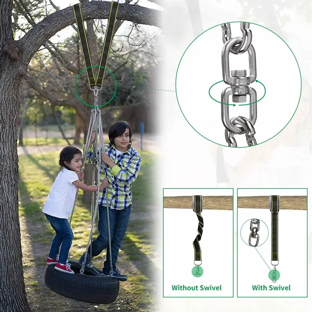 1.5m Easy & Fast Installation Tree Swing Hanging Kit Swing Straps Tree Protectors with Safer Lock Carabiners Swivel To Choose 3