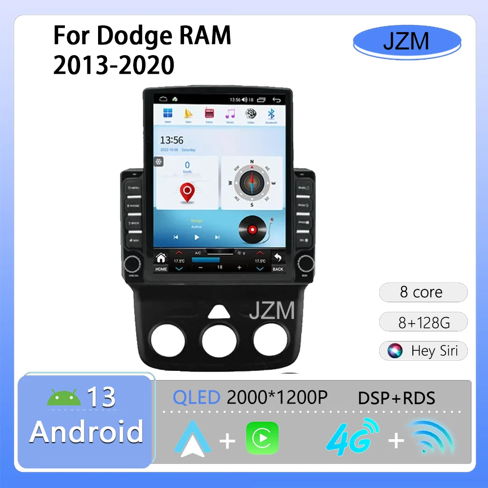 

JZM для Dodge RAM 1500 2500 2013-2020 Android 12 автомобильный радиоприемник, мультимедийный плеер DVD Carplay GPS 4G Wifi стерео