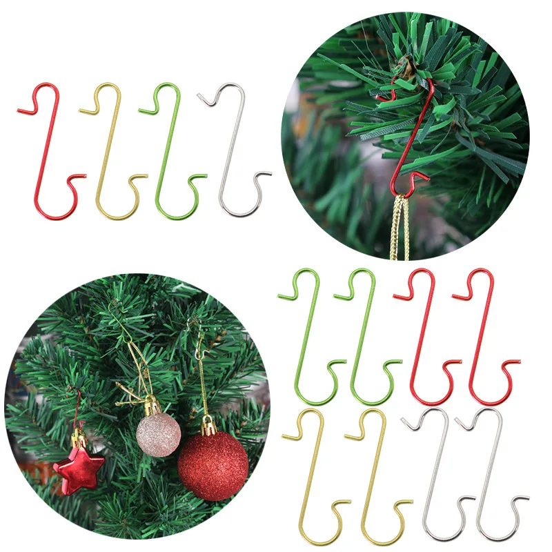 Christmas Ornament Metal S-Shaped Hooks Holders Christmas Tree Ball Pendant Hanging Decoration Home Navidad New Year 50pcs Christmas Decorations