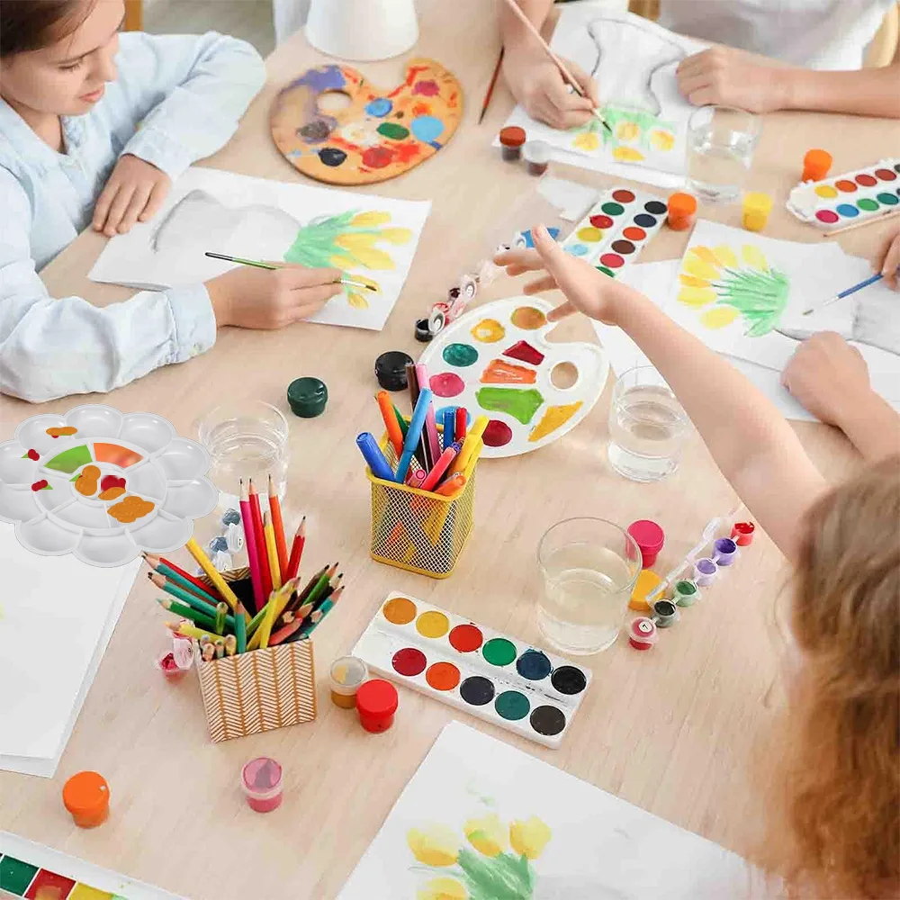 2/6Pcs Paint Tray Palette, 7.28"/18.5cm Painting Palette Plastic Flower Shape for Watercolor Gouache Art Craft DIY Project