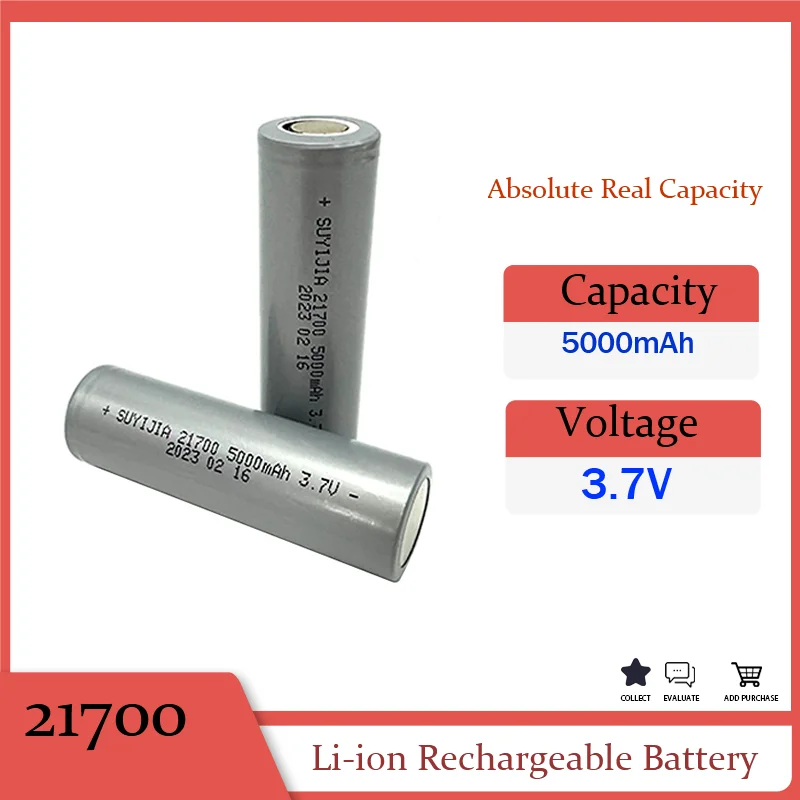 

21700 3.7V 5000mAh Lithium-ion Rechargeable Battery 35A High Current Internal Resistance10-15mohm Suitable for Camera Flashlight