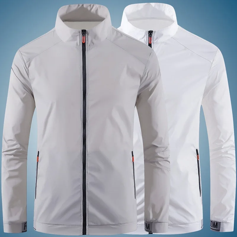Sommarhudkappa män utomhus solskydd Lättviktsventilerande stativkrage vindjacka män enfärgad M-4XL jacka_voghion.com