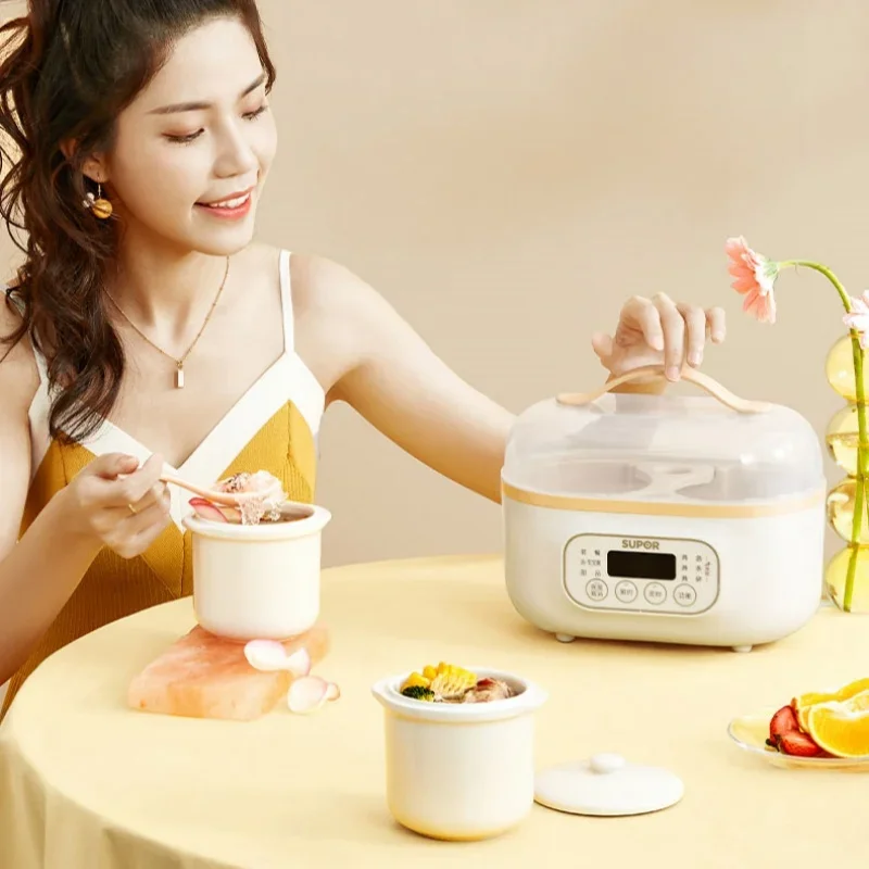 SUPOR Electric Slow Cooker with 2 Pots 0.5Lx2 Electric Stew Pot with Separated Water 220V Ceramic Baby Food Supplement BB Pot 2