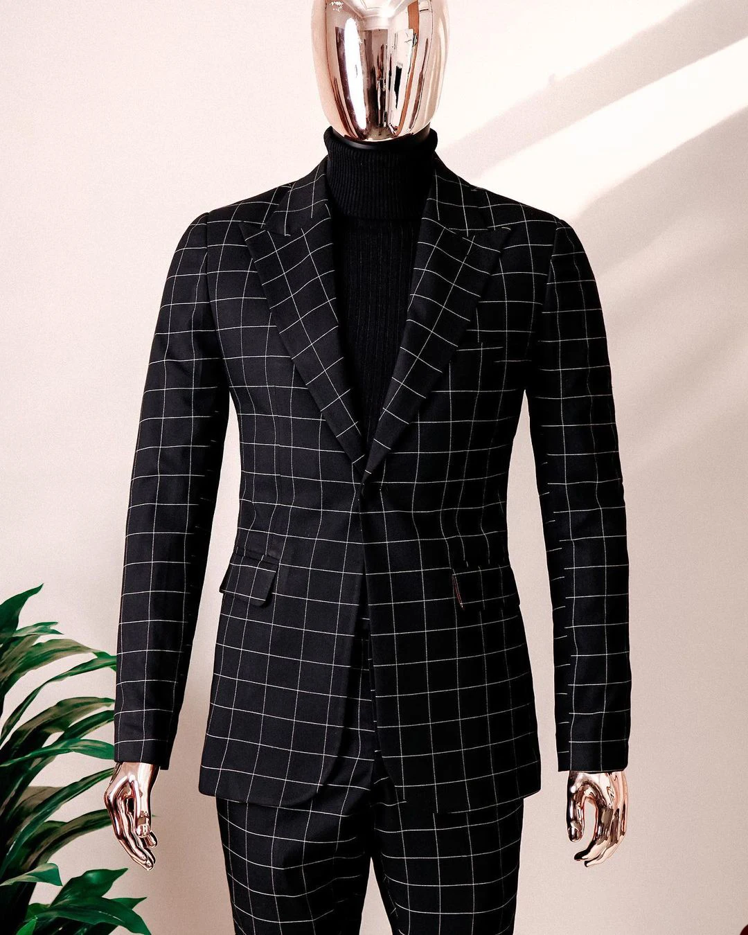 New Men's Suits Tailored 2 Pieces Blazer Pants One Button Wedding Peaked Lapel Plaid Cubes Stripes Formal Custom Made Plus Size