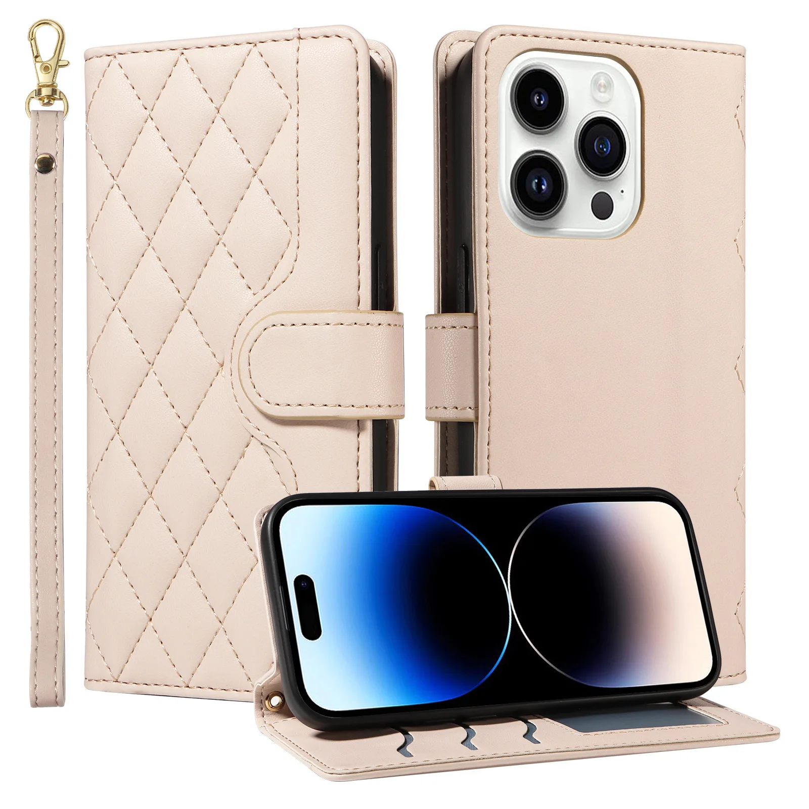 Leather Flip Case with Hand Strap and Wrist Wallet - Features 3 Card Slots