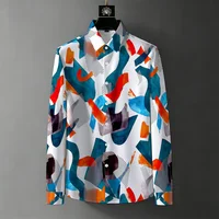 Chemise homme nouvelle collection, style luxe léger, imprimée sans plis, tendance, à motifs géométriques, color block, décontractée, manches longues 5