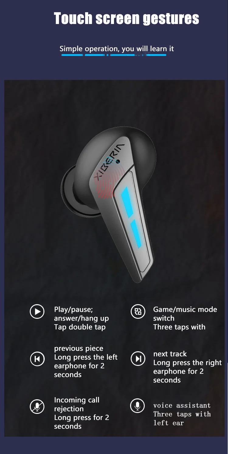 XIBERIA W2 true wireless Bluetooth Headphones stereo music earphone in-ear low-latency gaming headset with Mic for Android Apple
