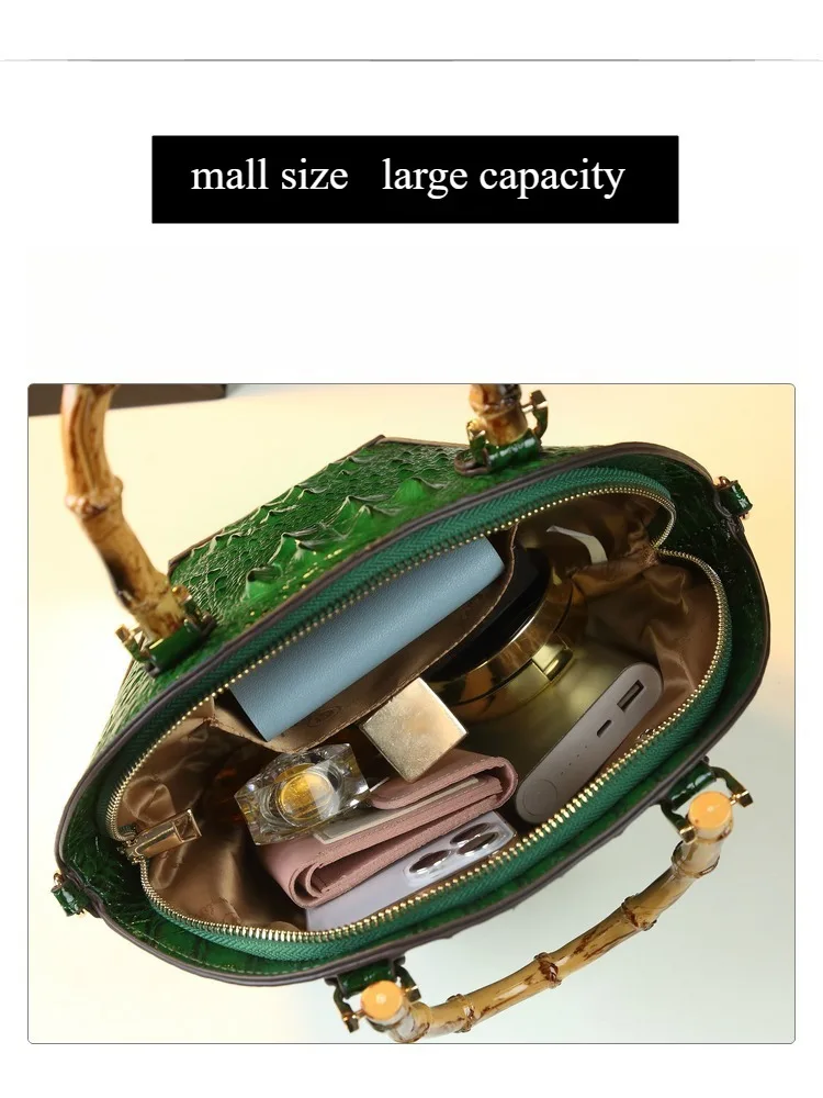 Robuste Leder-Damenhandtasche, 2026 Neue Modische Bambusmuster-Handtasche, Muschelförmige Umhängetasche mit Krokodilmuster – Detail 3