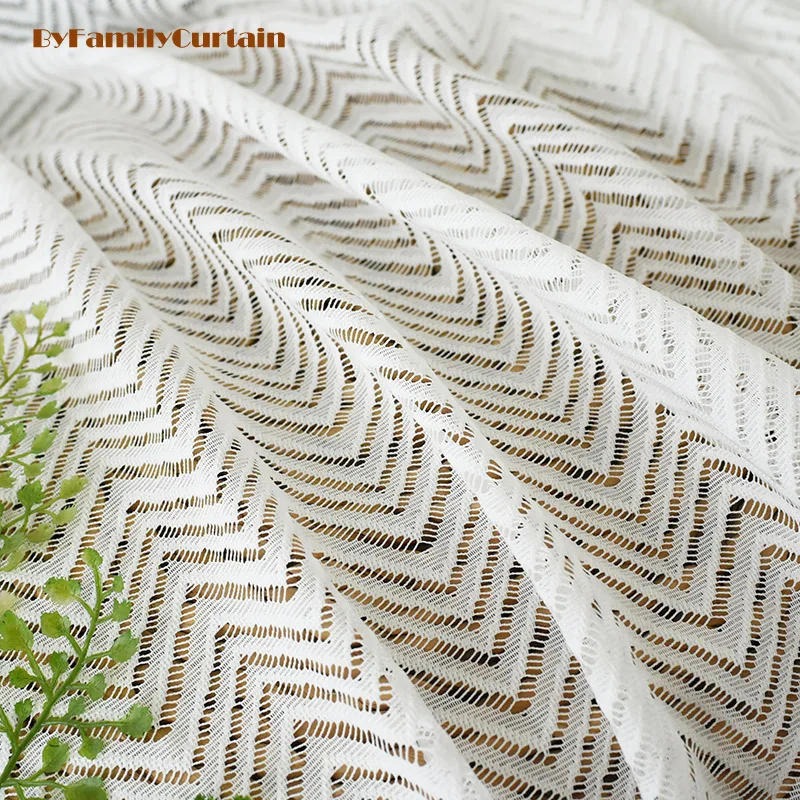 

2023 new net red big wave herringbone curtain transparent white warp knitted curtain living room bedroom curtain
