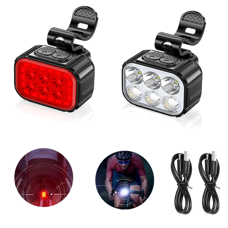 

Cycling Front Rear Light Set Bicycle Super Bright Headlight LED Tail Bike Waterproof Lantern USB Rechargeable Bicycle Accessory