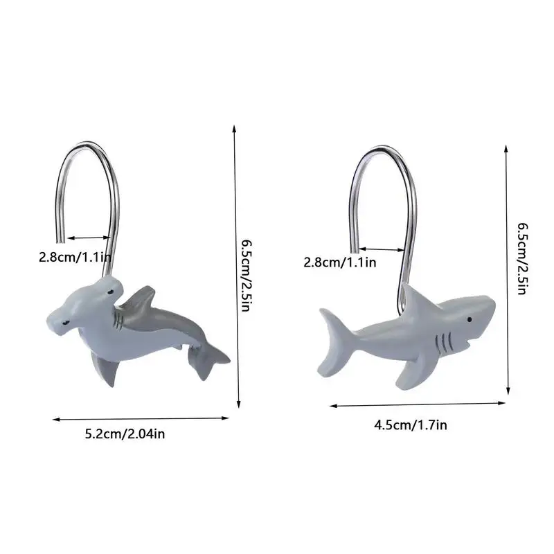 Shark Shower Curtain Hooks 12 Pcs Decorative Shower Curtain Hooks Fashion Home Decor Cute Bath Rods Accessories for Kitchen