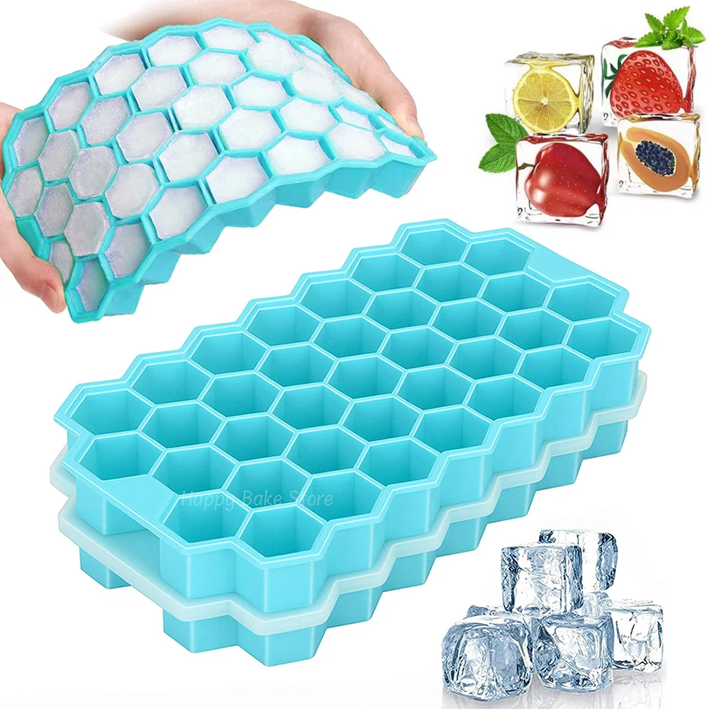 

37-Cavity Honeycomb Shape Ice Cube Tray With Lid, Easy-Release Flexible Silicone Mold, Chilled Drinks, Whiskey Freezer Mould