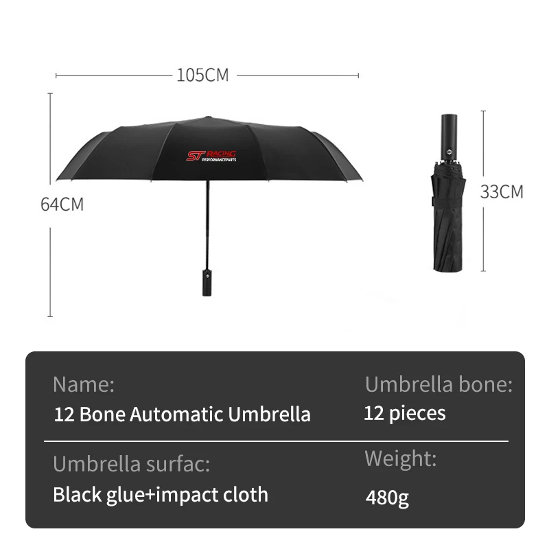 Car Fully Automatic Folding Umbrella Sunshade Accessories For Ford ST Racing Performance Explorer Focus Mk2 Mk3 RS Fiesta Ranger