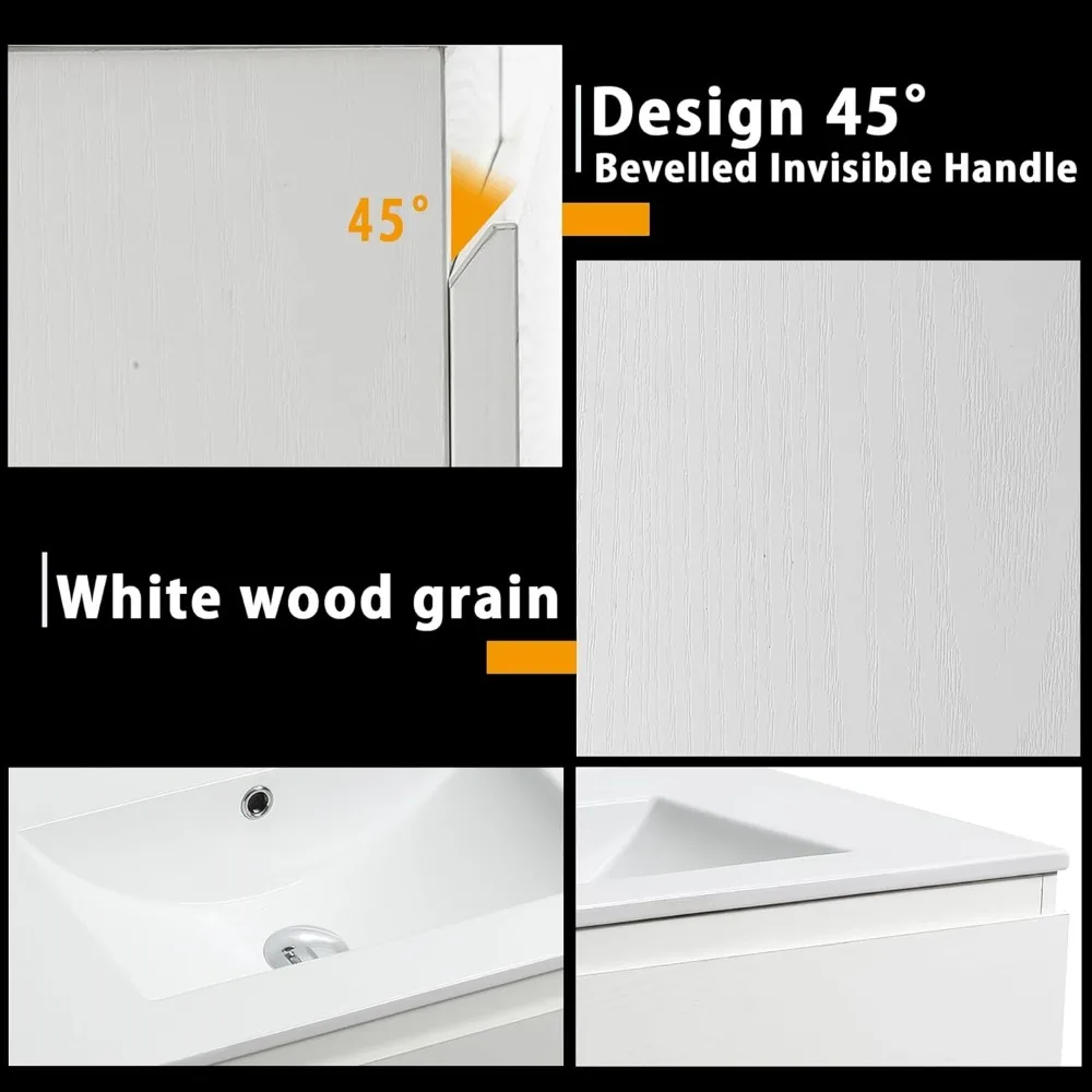 Bathroom Organizers, 24" Wall Mounted Bathroom Vanity With Sink Floating Vanity Two Drawers Bathroom Cabinet With Ceramic Integr 3