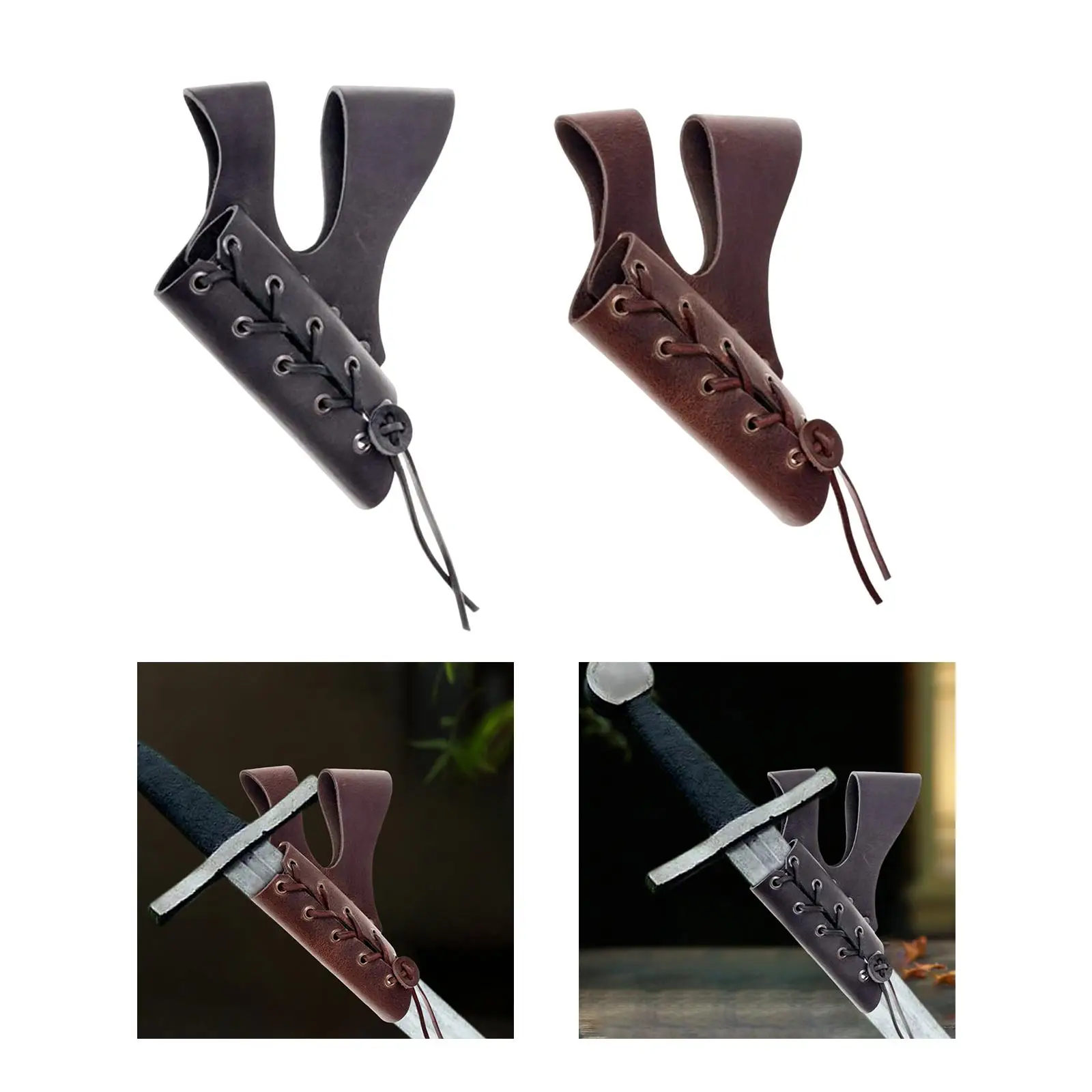 Sword Belt Sheath PU Leather Medieval Sword Dagger Frog Scabbard with Adjustable Rope Belt Hanger Vintage for Performance Stage Show Theme Party