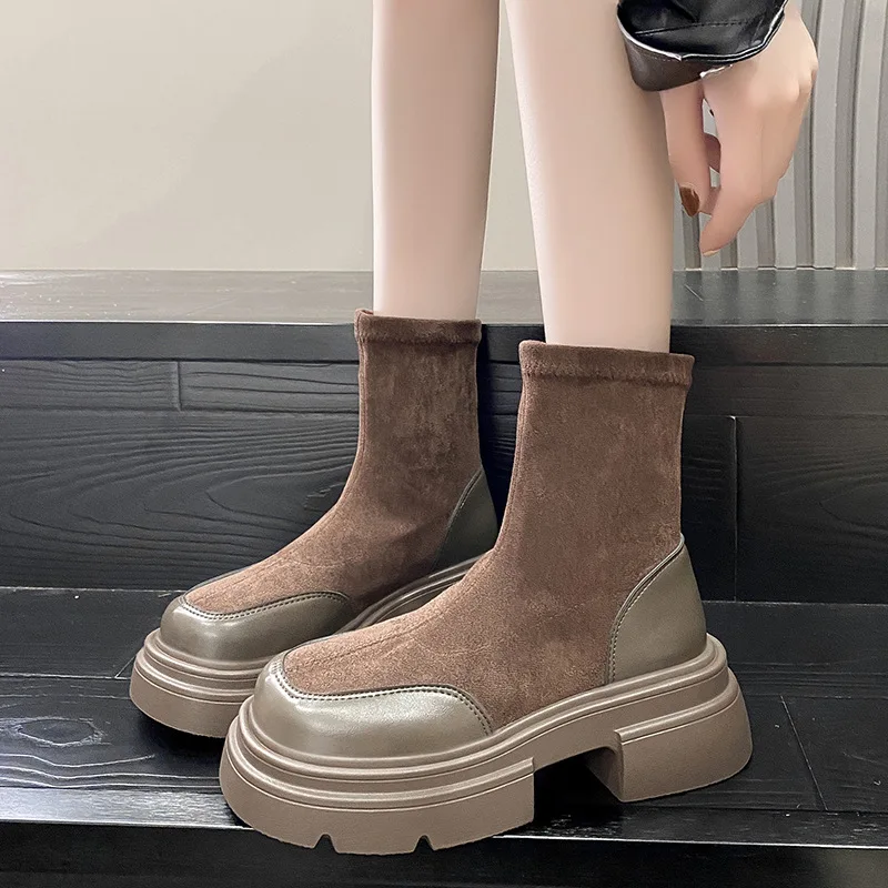 

Women's Boots Autumn Shoes Clogs Platform Boots-Women Round Toe Lolita Ladies Rock Ankle Med 2023 Rubber Riding Flock PU Fabric