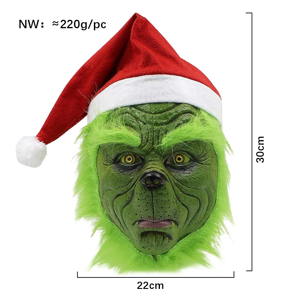 Halloween Mask Halloween Christmas Easter Horror Mask Geek Grinc Latex Mask Hood Cosplay Green Hair Monster Grinch Glove Props