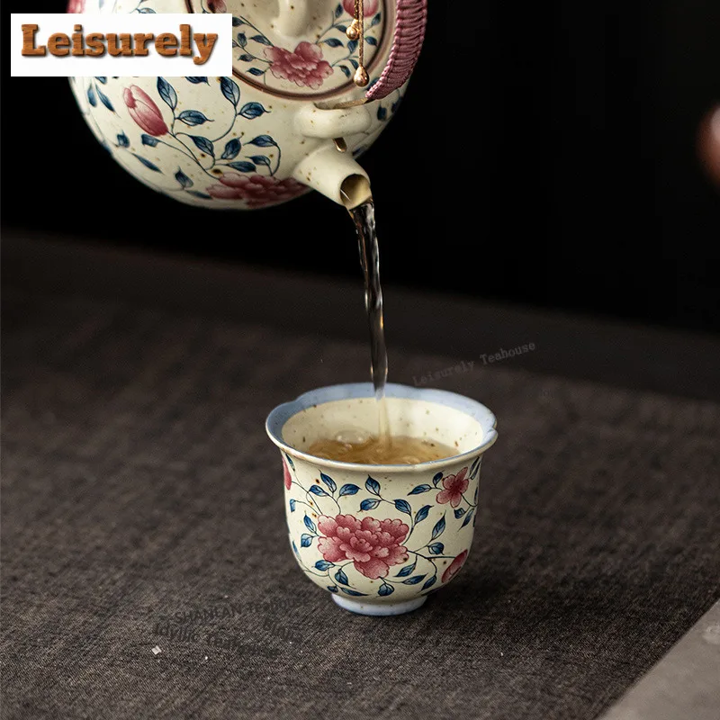 2pc/lot Twining Peony Flower Mouth Teacup Japanese Tea Bowl Water Jug Tea-tasting Personal Cup Chazhan Master Cup Tableware 50ML