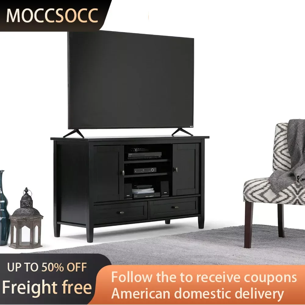 

Warm Shaker SOLID WOOD 47 Inch Wide Transitional TV Media Stand in Black For TVs Up to 52 Inches Furniture Wall Tv Cabinet