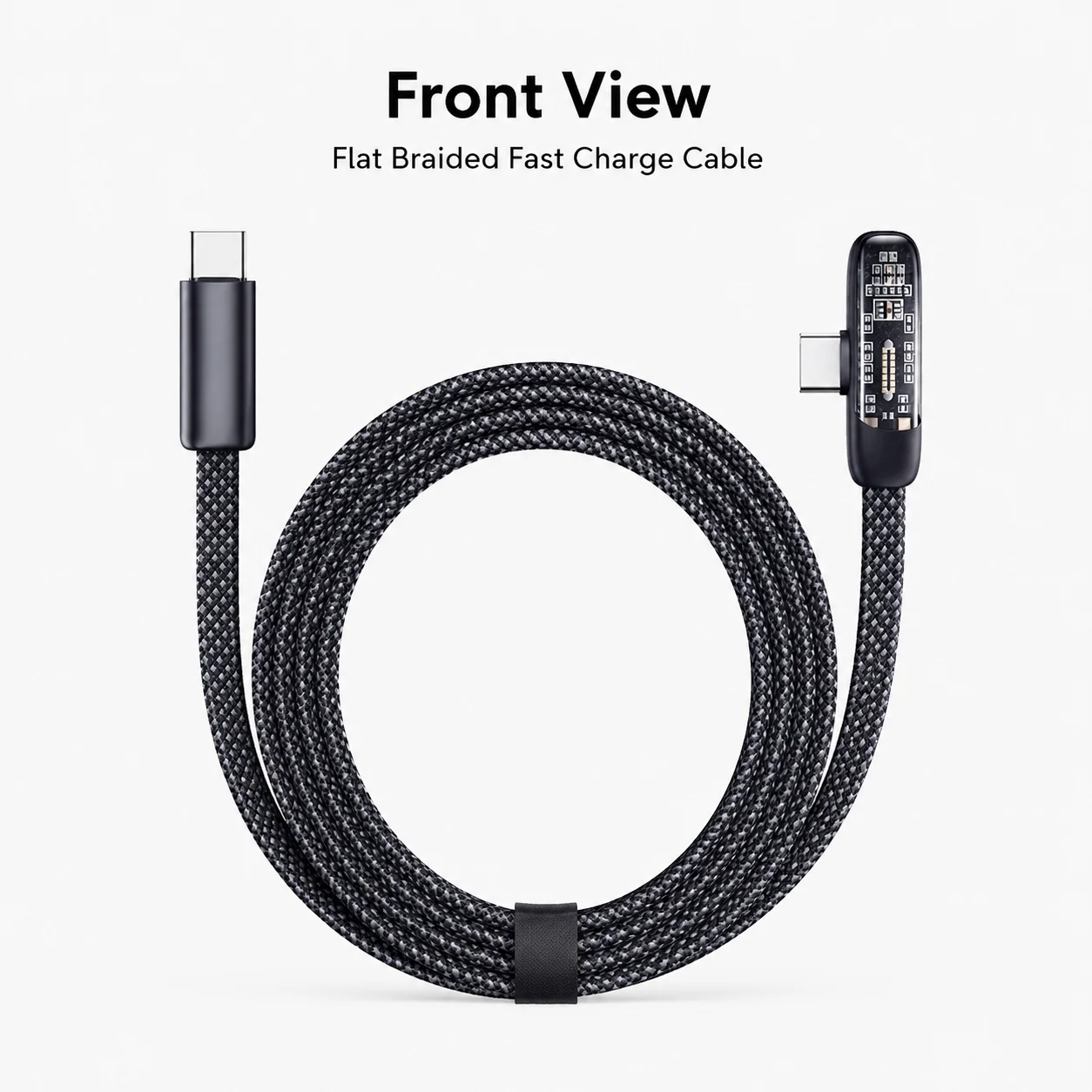 100W 직각 플랫 USB-C 케이블, 아이폰 PD 및 화웨이 66W 슈퍼차지용 투명 고속 충전 케이블