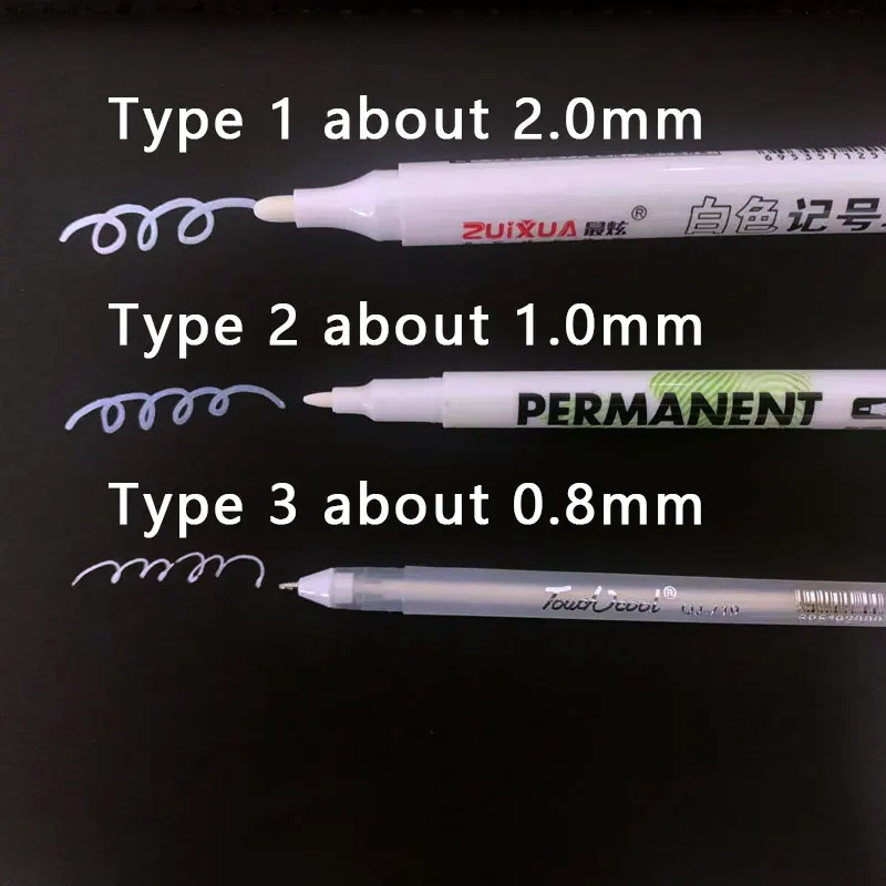 White Marker Pens 2.0mm Oily Waterproof White Gel Pen DIY Graffiti Sketching Markers Stationery Wrting School Supplies 1/3/5 Pcs