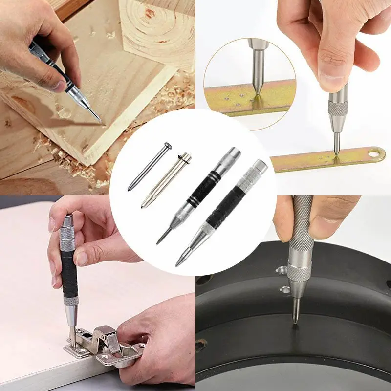 Automatic Center Punch Metal Punch Tool General Spring Loaded Marker  Marking Starting Holes Woodworking Carpenter Tool Drill Bit