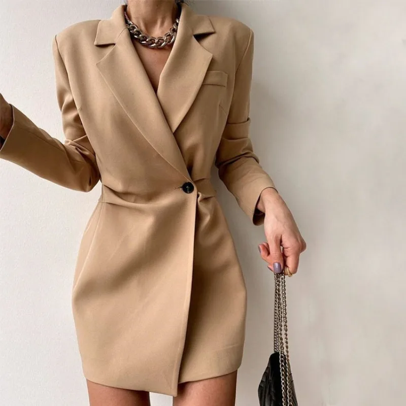 

Women's Elegant Blazer Dresses, Temperament Commuting, Professional POLO Dress, Long Sleeve, Autumn, Winter, New Fashion