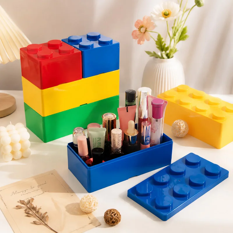 Scatola portaoggetti per blocchi di costruzione Scatola per cosmetici per trucco da tavolo Scatola salvaspazio per ufficio per penna per articoli vari per gioielli