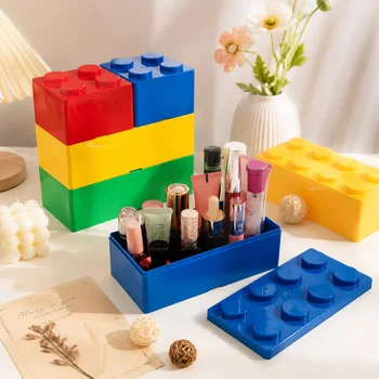 Scatola portaoggetti per blocchi di costruzione Scatola per cosmetici per trucco da tavolo Scatola salvaspazio per ufficio per penna per articoli vari per gioielli
