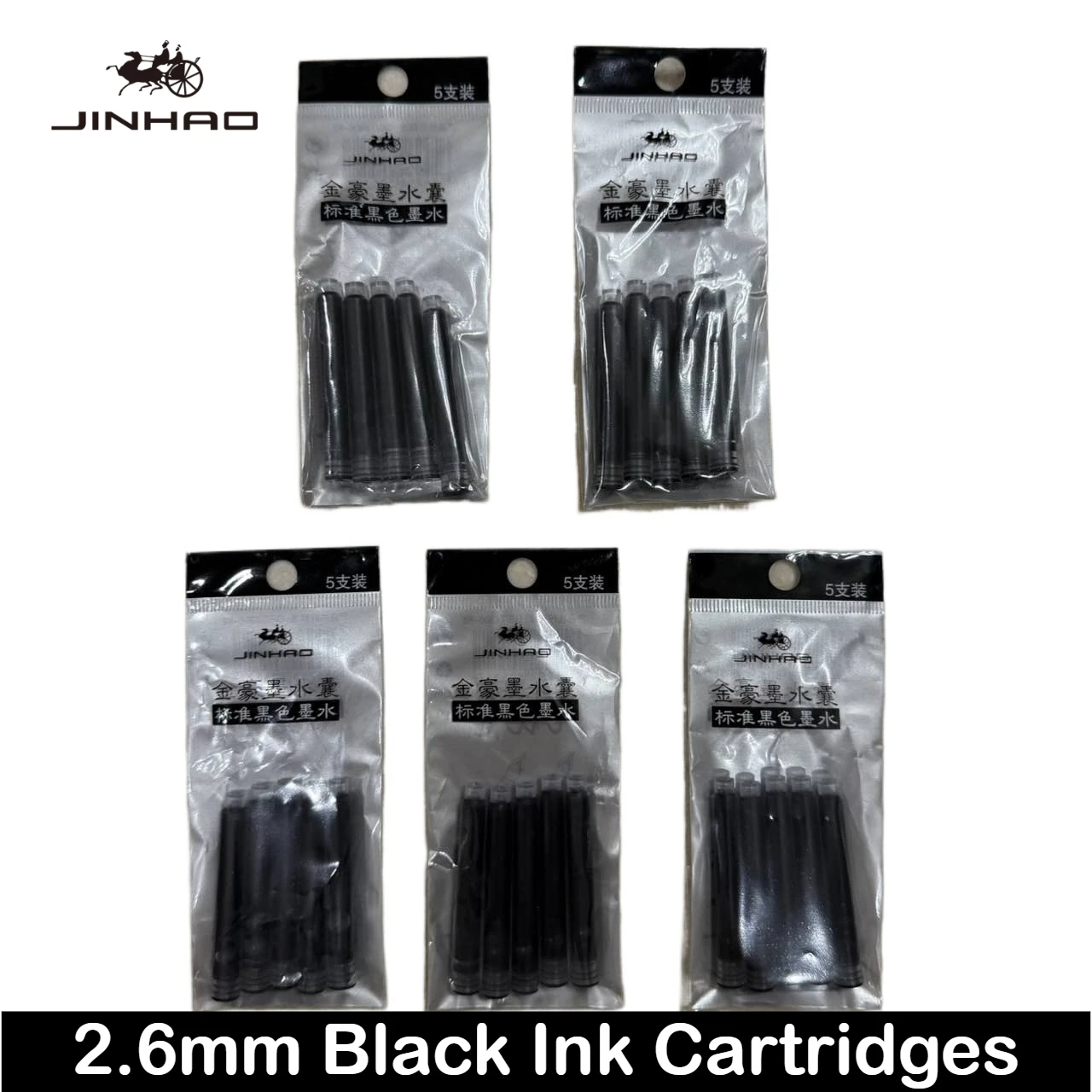 JINHAO 100/10/5 PCS 블랙 2.6mm 만년필 잉크 카트리지 리필 학생 만년필 잉크 문구 사무실 학교 용품