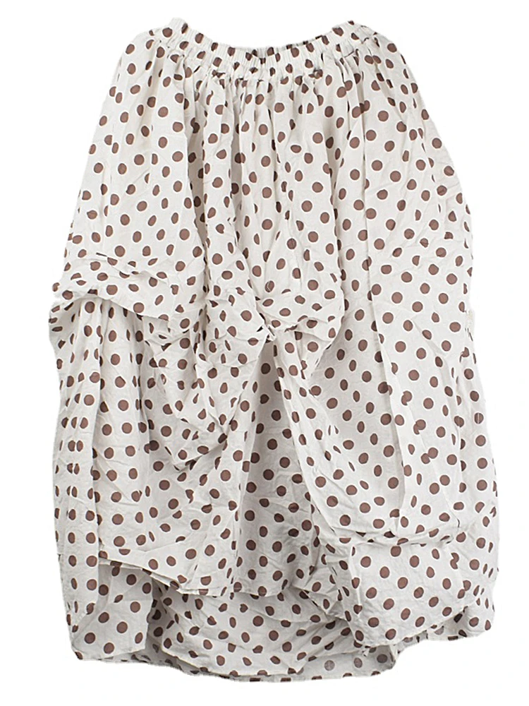XITAO Pleated Loose Casual A-line Skirt Irregular Polka Dot