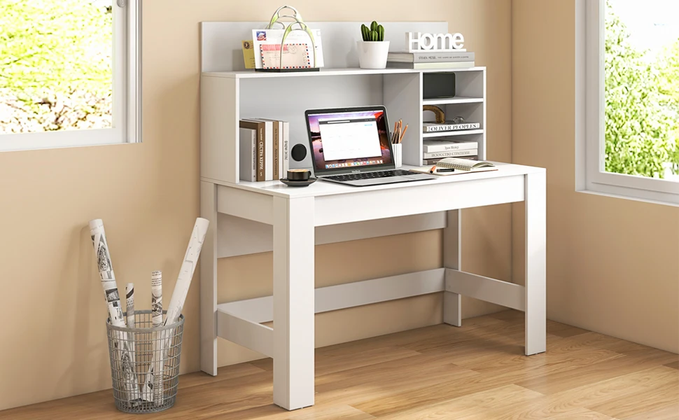 White computer desk with hutch